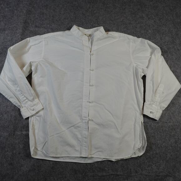 J. Jill Top Womens Medium Poplin Button Front White Shirt Mandarin Collar Crisp - Picture 1 of 9